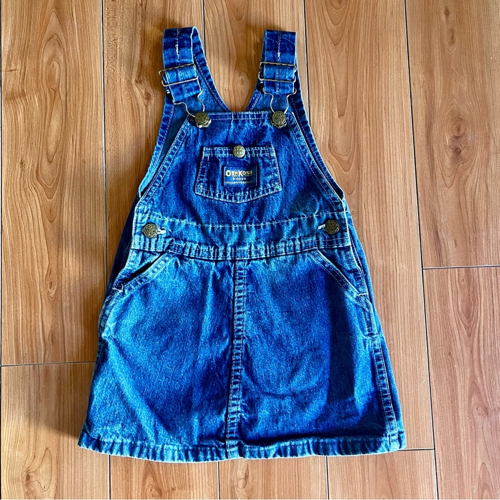 Vintage Girls Oshkosh Denim Skirt Overalls Toddler Size 4T Made In USA